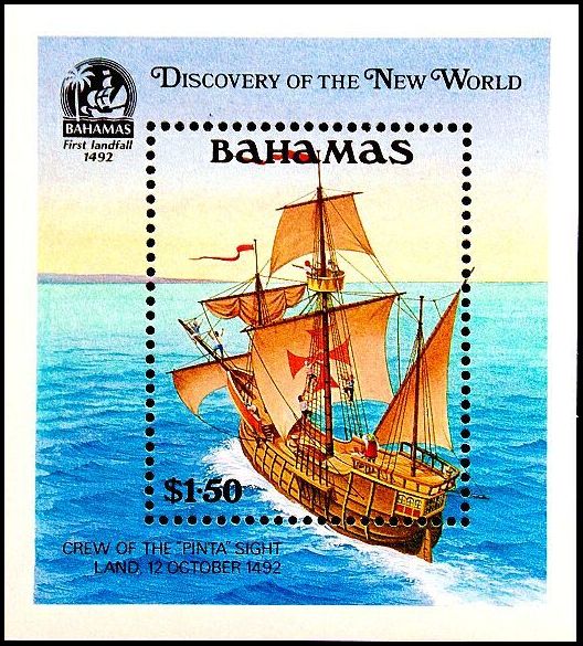 Багамы 1991 год . «Пинта» - каравелла Колумба .